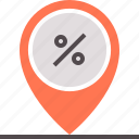 center, discount, location, percent, pin 