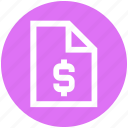 currency, document, dollar, file, money, page, paper 