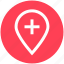 gps, location, map, navigation, pin, plus, point 