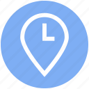 arrival, clock, estimated, location, map, pin, time