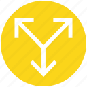 arrows, direction, orientation, road, split, three, three arrows