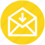 down arrow, email, envelope, letter, mail, message, received 