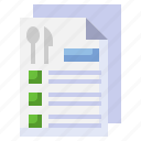 checklist, menu, plate, fork, knife