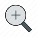 zoom in, magnifying glass, plus, enlarge, maximize, loupe, find, search