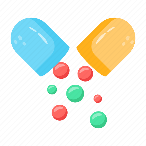 Open capsule, unseal capsule, open drug, capsule particles, open pill icon - Download on Iconfinder