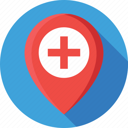 Health clinic, hospital, hospital location, location pin, map pin icon - Download on Iconfinder