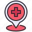 healthcare, hospital, location, map, pin 