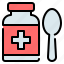 bottle, drug, medical, medicine, pharmacy, spoon, syrup 