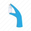 bottle, flaat, icon, medical, equipment, doctor, hand, healthcare, gloves