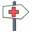arrow, board, clinic, direction, hospital