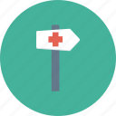 direction arrow, guidepost, hospital direction, hospital location, hospital signboard icon 