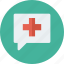 bubble, chat, cross, health, medical, support 