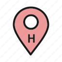 hospital, location, map, medical, pin