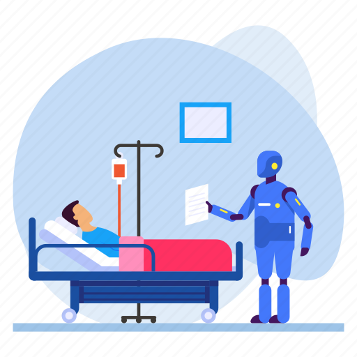 Hospital room, medical scenes, robotic caregiver, patient, vial, healthcare, doctor illustration - Download on Iconfinder