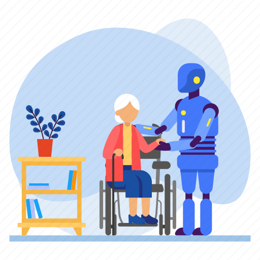 Medical robot, care giver, rehabilitation robots, disabled, wheelchair, handicap, hospital illustration - Download on Iconfinder