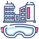 virtual, architecture, goggles, cyber, world, buildings