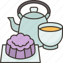 mooncake, tea, pastry, snack, gourmet
