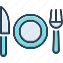 dinner, eatery, fork, household, platter, restaurant, spoon