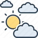 cloud, mainly, weather, largely, mostly, for the most part, sun