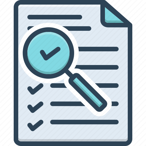 Survey, checklist, evaluation, assessment, document, feedback, magnifying glass icon - Download on Iconfinder