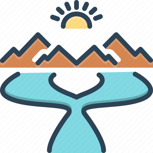 Watershed, mountain, hill, sun, water, river, divide icon - Download on Iconfinder