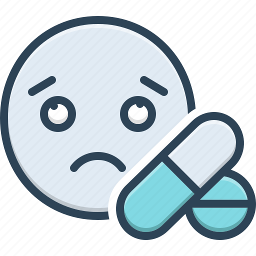 Compulsion, emoji, helplessness, medicine, pills, sad icon - Download on Iconfinder