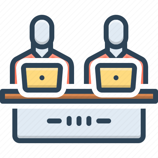 Staff, employees, workers, member, teamwork, desk, computer work icon - Download on Iconfinder