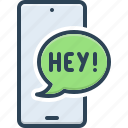 hey, conversation, exclamation, say, hello, text bubble, speech bubble