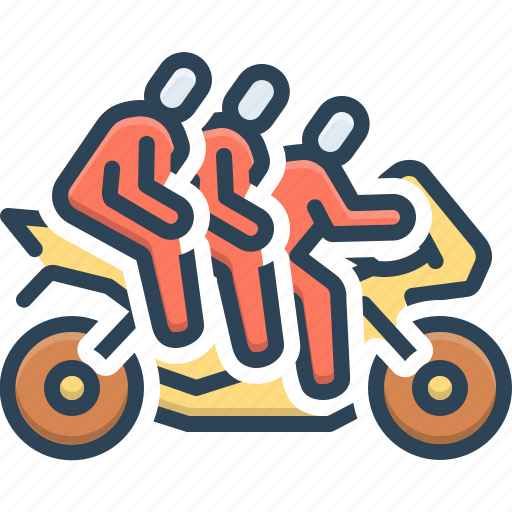 Triple, bike, motorcycle, motorbike, together, triple loading on bike, unsafe driving icon - Download on Iconfinder