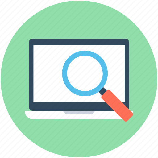 Laptop scanning, loupe, magnifier, magnifying lens, search laptop icon - Download on Iconfinder