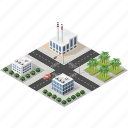 apartment, building, city, factory, illustration, isometric, town