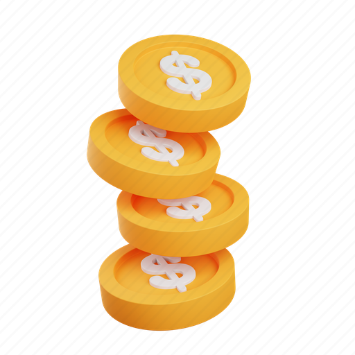 Coin stack, dollar, finance, cash, bank 3D illustration - Download on Iconfinder