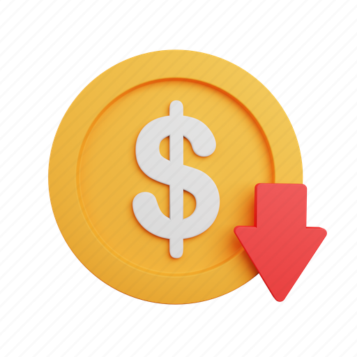 Dollar rate down, coin, dollar, finance, business 3D illustration - Download on Iconfinder