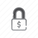 blocked, padlock, coin, dollar, security