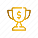 trophy, award, dollar, money, cup