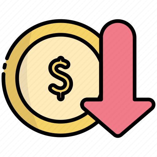 Decrease, down, coin, inflation, deflation icon - Download on Iconfinder