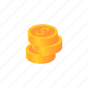 business, coin, finance, gold, isometric, money