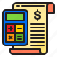 calculator, bill, receipt, money, payment 
