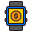 smartwatch, money, pay, payment, clock 