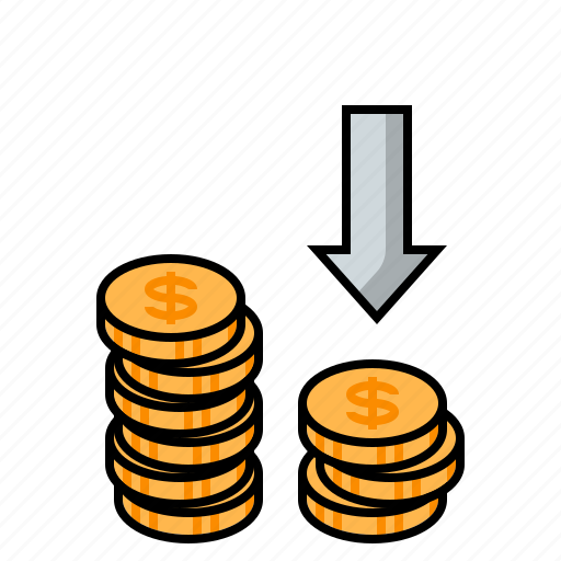Coins, gold coins, investing, investment, lose profit, lower investment, money icon - Download on Iconfinder
