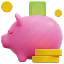 piggy, bank, banknote, money, finance, cash, currency, payment, 3d, element 