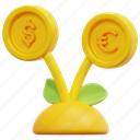 growth, coin, money, finance, cash, currency, payment, 3d, illustration 
