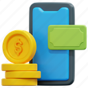 mobile, payment, money, finance, cash, currency, 3d, illustration 