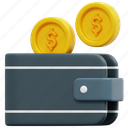 savings, wallet, money, finance, cash, currency, payment, 3d, illustration 