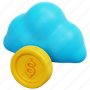 cloud, coin, money, finance, cash, currency, payment, 3d, object 