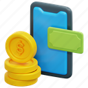mobile, payment, money, finance, cash, currency, 3d, object 