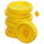 coins, stack, coin, money, finance, cash, currency, payment, 3d, object 