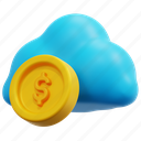 cloud, coin, money, finance, cash, currency, payment, 3d, render 