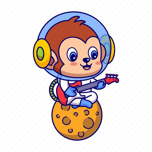 Monkey, astronaut, play, guitar, music, moon, cute icon - Download on Iconfinder