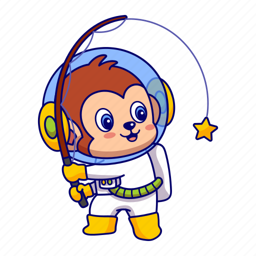 Monkey, astronaut, fishing, star, cute icon - Download on Iconfinder
